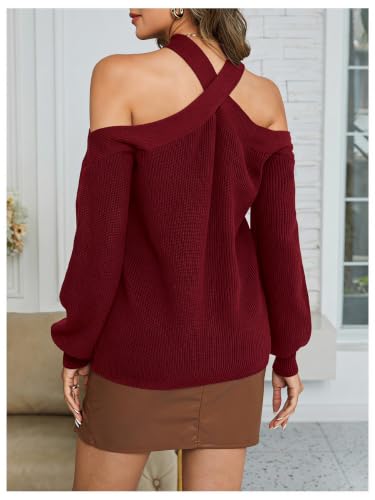 Image of MakeMeChic Women's Off The Shoulder Sweater Halter Criss Cross Pullover