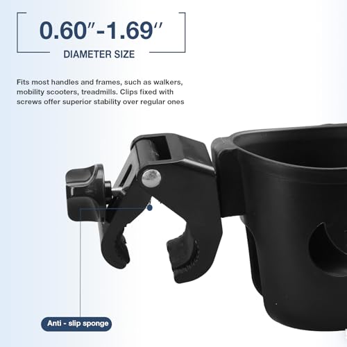 Image of WHLICKS 2-in-1 Walker Cup Holder with Phone Holder,Fit for Wheelchair, Rollator, Scooter, Bike, Mobility, Camper, Stroller with Sturdy,Rotatable,Adjustable,Anti - Slip Clip