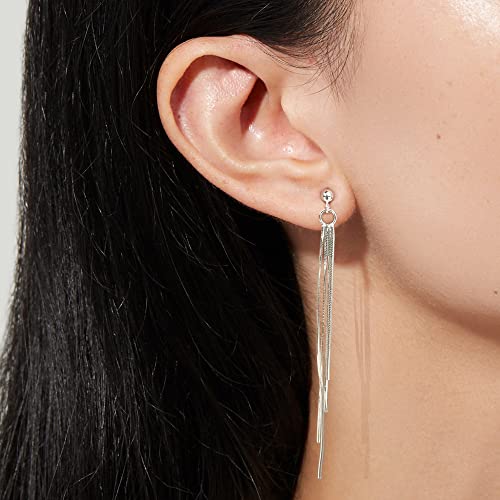 Long Gold Silver Dangle Earrings for Women 925 Sterling Silver Tassel Threader Earrings Dangling Dangly Chain Chandelier Drop Wedding Elegant Sparkly Dainty Dangle Earrings3
