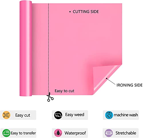 Image of HTV Iron on Vinyl 12Inch by 25ft Roll HTV Heat Transfer Vinyl for T-Shirt HTV Vinyl Rolls for All Cutter Machine - Easy to Cut & Weed for Heat Vinyl Design (Pink, 25ft)