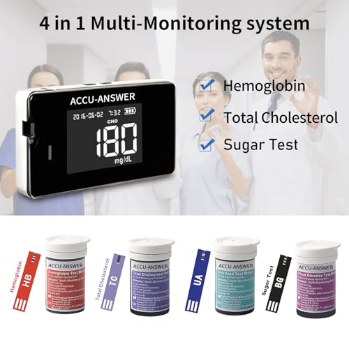 4 in 1 Hemoglobin Test Meter Kit, Hemoglobin Tester, Cholesterol Test Kit, 40 Test Strips Total Included. No Code Card Need, Accurate and Fast, Easy to Use, Black. - Image 3