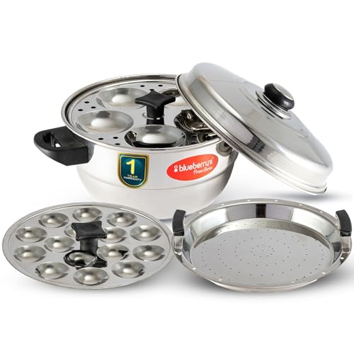 Blueberrys Idli Maker Stainless Steel - Idli Cooker with 3 Plates for idly, 1 plate for mini idly & 1 plate steamer| Idli maker induction base & Gas Stove Compatible (15 Idlies & 20 mini idlies) (B08BP6HXV9) Amazon Price History, Amazon Price Tracker