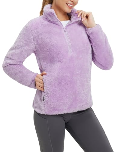 baleaf Women's Quarter Zip Sherpa Fleece Pullover Lightweight Long Sleeve Warm Winter Sweater Jackets with Zipper Pocket