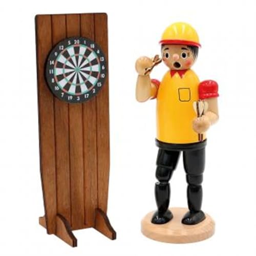 Räuchermännchen Dartspieler mit Dartbord und Pfeilen gelb