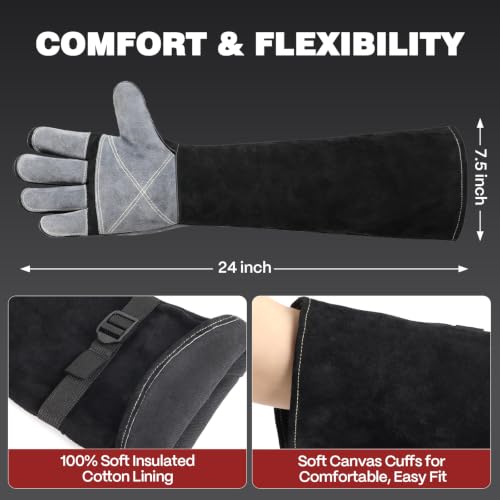 Image of ARCCAPTAIN 24 Inches Leather Welding Gloves, Bite Protection, Black-Grey