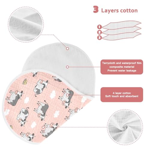 J JOYSAY Cow Bull Cloud Pink Baby Burp Cloths for Boys Girls Large 22''x11'' Cotton 4 Layer Drool Cloths for Drool Unisex one sizex43