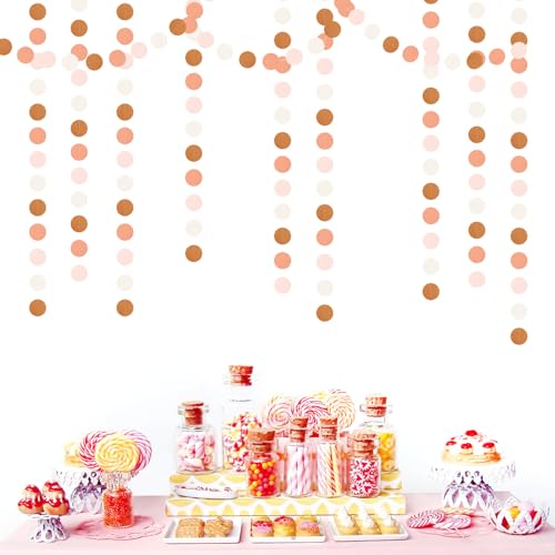Image of Pink-Brown Peach Party-Decorations Streamers Garland - 52ft Boho Fall Groovy Hanging Paper Banner,Baby Bridal Shower Wedding Autumn Neutral Birthday Room Home Thanksgiving Day Halloween Decor Hugfond