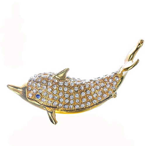 YU FENG Dolphins Enameled Crystal Trinket Box Hinged Ring Holder Small Jewelry Bejeweled Trinket Boxes Animal Figurine Collectible Decoration Gift