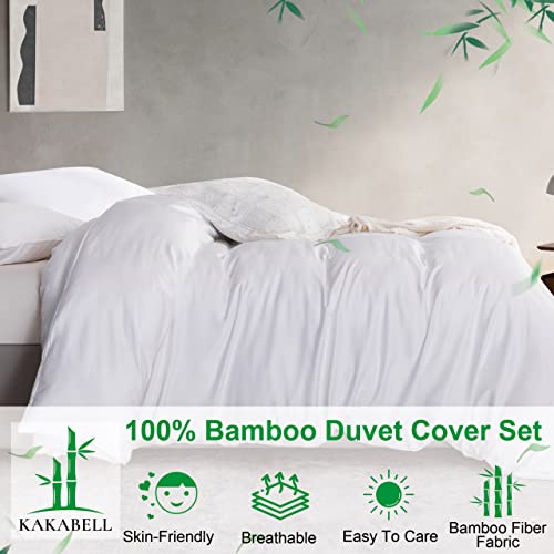 Kakabell 100% Bamboo Duvet Cover Set King Size-Cooling White 3 Piece Bedding Set For Hotel With Corner Ties & Zipper Closure-Soft Duvet Cover & Pillowcases(White,90"X106") #TOP1