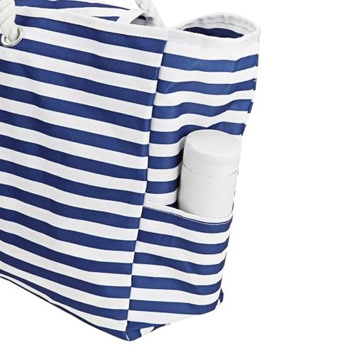 Oxford Cloth Beach Bag Open Pocket Summer Large Capacity Beach Bag Blue and White Striped Handbag3