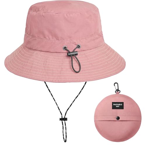 Image of Zilaro Bucket Hat Women & Men, Waterproof Foldable Sun Hat with UV Protection, Men's Women's Bucket Hats with Adjustable String, Ladies Summer Funny Hats for Fishing Beach Hiking Festival (Pink)