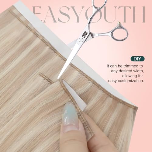 Image of Easyouth 90g Tape in Weft Hair Extensions Human Hair Blonde, Seamless | Wide Tape in Hair Extensions Human Hair Highlight, Ash Blonde Mix Blonde, 18 Inch 4pcs, for Women, Invisible, Genius Weft