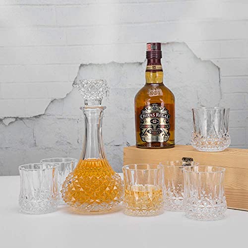 Image of Elegant Whiskey Decanter Set with Glass 7 pc for Men & Women, 1000 Ml Whiskey Crystal Liquor Drinking Decanter Gift for Alcohol Lover (MV-08)
