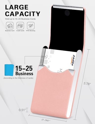 Image of Padike Professional Business Card Holder PU Leather Business Card Case Name Card Holder Slim Metal Pocket Card Holder with Magnetic Shut (Y-Pink)