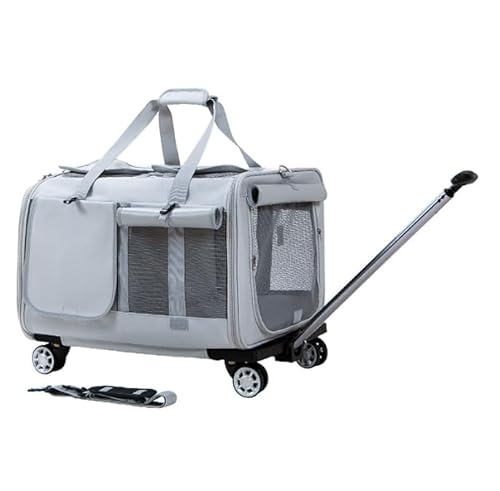 大容量 柴犬キャリー ペットキャリア キャリーバッグ 犬用リュック 犬猫兼用 柴犬ボックス 通気性 キャスター付き 犬の飛び出し防止 小型犬・中型犬兼用 猫用バッグ 丈夫 (ライトグレー)