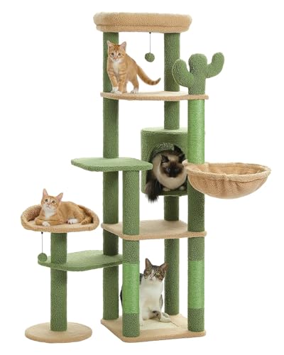 Grande tour à chat multiniveau avec griffoir pour chat adulte et lit pour chaton vert