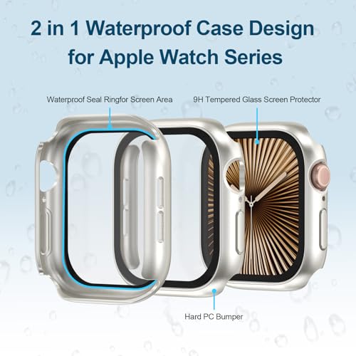 YIJDACASE 2 in 1 Waterproof Case for Apple Watch Screen Protector SE SE 2 SE 3(2025) Series 4 5 6 40mm Built-in Tempered Glass [Overal Protective] Ultra-Thin PC Bumper Cover Compatible iWatch by YIJDACASE - Image 5