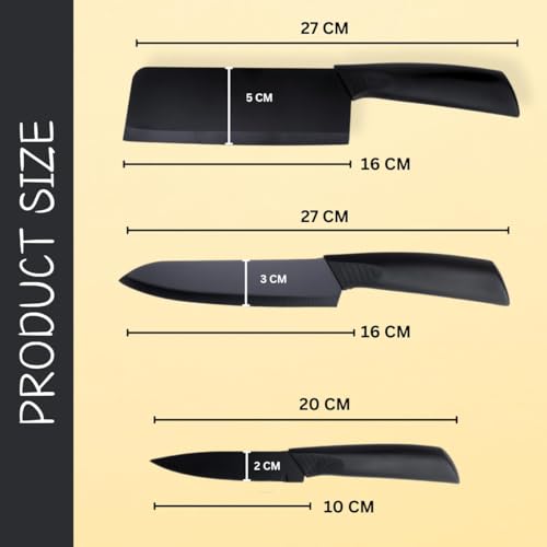 Image of 3 Piece Stainless Steel Professional Kitchen Knife Set /Meat Knife /Chef Knife with Non-Slip Handle Sharp Manual Sharpening for Home Kitchen, High Carbon Stainless Steel Knife Set (Black)