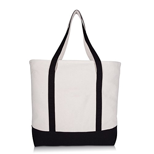 Dalix 22" Large Cotton Canvas Zippered Shopping Tote Grocery Bag In Black #TOP3
