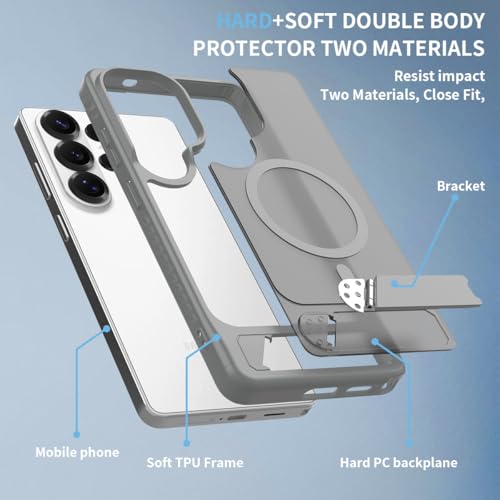 Image of MagPro L Case with Stand for Samsung Galaxy S26 Ultra | Strong Magnetic Compatible Cover, Hybrid Hard PC Back, Soft TPU Bumper, Shockproof Armor, Scratch Resistant | Translucent Matte Grey
