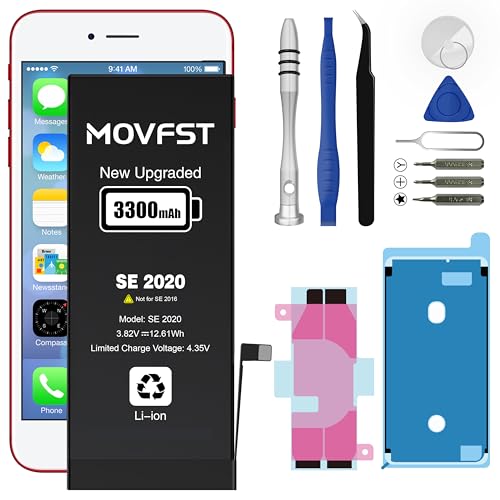 MOVFST Replacement Battery for iPhone SE 2020 2nd Gen 3300mAh Li-ion Polymer High Capacity Battery Fit for iPhone SE 2020 2nd Gen Model A2275 A2296 A2298 with Repair Tool Kits
