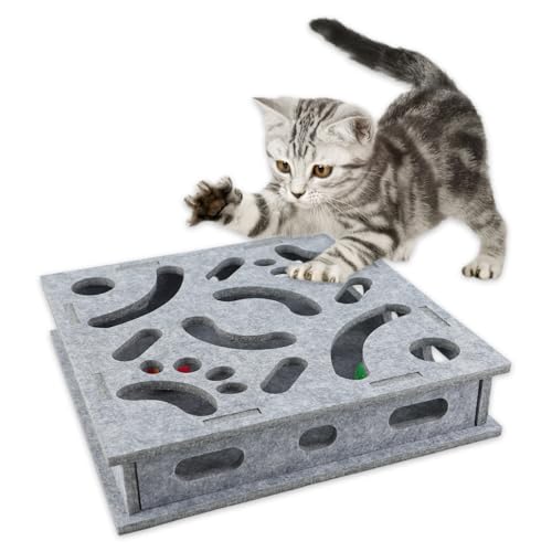 Lvjkes Interaktives katzenspielzeug, katzenspielzeug selbstbeschäftigung Labyrinthkasten, Einlegen Ball und Leckerlis, Interaktives Sichtfenster,...
