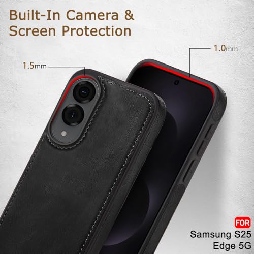 Image of TheGiftKart Genuine Leather Finish Back Cover Case for Samsung Galaxy S25 Edge 5G | Shockproof Design | Camera & Screen Protection | Stunning Minimalist Design Back Cover Case (Black)
