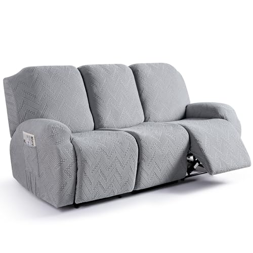 Image of Ruaozz Recliner Sofa Covers Recliner Chair Covers Couch Covers for Reclining Couches with Pockets Washable Furniture Protector with Elastic Bottom (3 Seater, Light Grey)