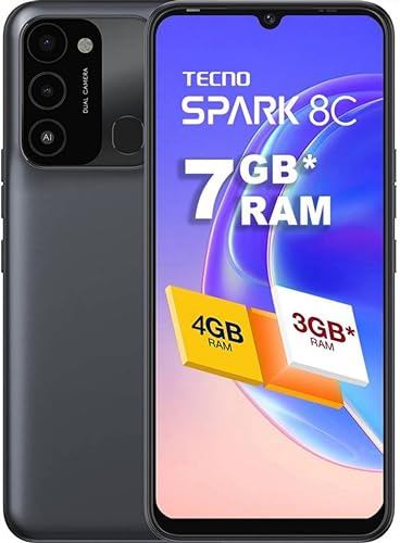 Image of Tecno Spark 8C (Magnet Black, 4GB RAM, 64GB Storage) | 13MP AI-Enhanced Dual Camera | HD+ 6.6 inch Dot Notch Screen | Upto 7GB Memory fusion | 5000mAh Long-lasting Battery | 8MP Portrait Camera Beauty 3.0