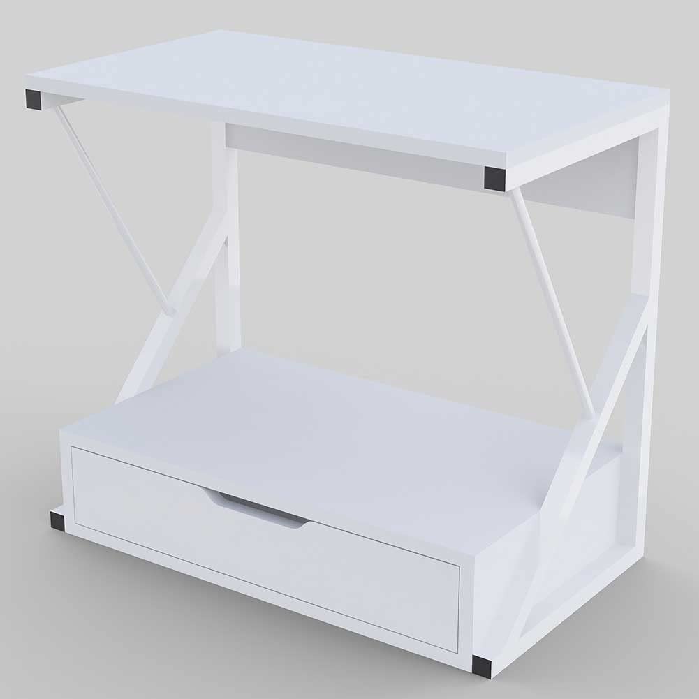 BAKAJI Étagère à Micro-Ondes, Structure en métal avec étagère en Bois MDF et tiroir Organisateur étagère Porte-Outils de Cuisine, Design Moderne, 54 x 35 x 50 cm (Blanc), Moyenne