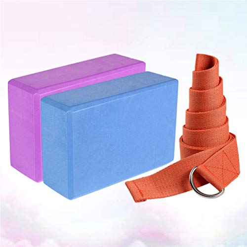 Conjunto de 2 blocos de ioga de EVA da Besportble, conjunto de 2 tiras para ioga com anel em D – Blo