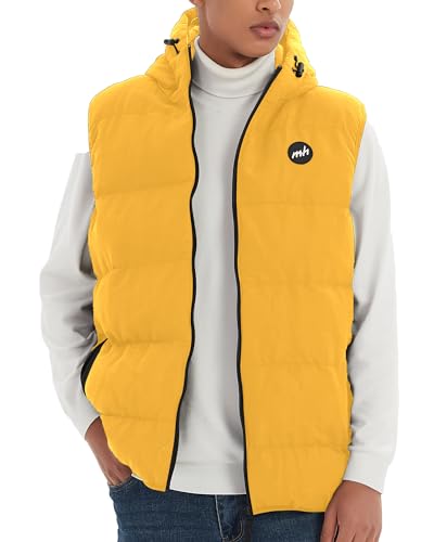 Image of Mywu Mens Puffer Vest with Hood Winter Outdoor Quilted Sleeveless Jacket