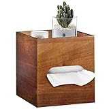 BIBELUN Square Tissue Box Cover with Storage Tray,Acacia Wood Tissue Box Holder for Desktop Nightstand Bathroom Office,Decorative Facial Tissue Cube Box Cover/Organizer for Modern Home Decor