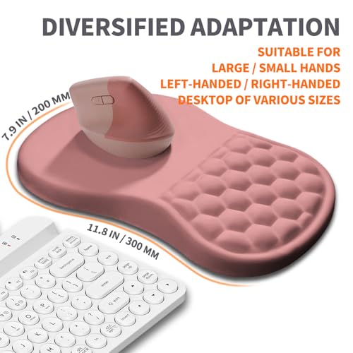 Image of Ergonomic Joint Wrist Support Mouse Pad with Memory Foam Cushion Massage Bump, Carpal Tunnel Pain Relief Mousepad Slope Design for Wrist Rest, 11.8x7.9 in, Pink