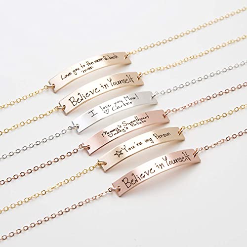 Custom Handwriting Bracelet, Actual Handwriting Bar, Memorial Signature, Kids Handwritten Note, Personalized Both Sides, Gold, Rose, Silver (CG250B).2