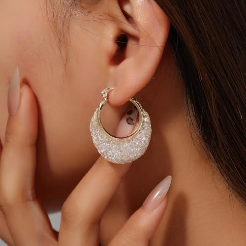 14K Gold Plated 23–25mm Lightweight Mesh Hoop Earrings for Women, Cubic Zirconia, 925 Sterling Silver Post, Hypoallergenic3