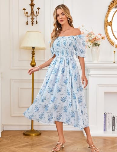 Scarlet Darkness Women's Cottagecore Dress Puff Sleeve Square Neck Flowy Smocked Maxi Dress2