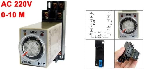 Flere views of uxcell H3Y-2 Delay Timer Time Relay, including a wiring diagram and the 8-pin socket.