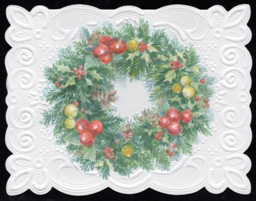 Image of Poster Foundry Set of 3 - Christmas Holiday Wreaths Boxed Note Cards by Carol Wilson. 10 embossed 4x5 Die-Cut Notecards and Matching Envelopes in Decorative Gift Box with Magnetic Flap. NCPX2367