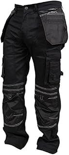 Newfacelook Mens Cargo Trousers Working Pants Cordura Knee Pockets, Black, 34W x 34L