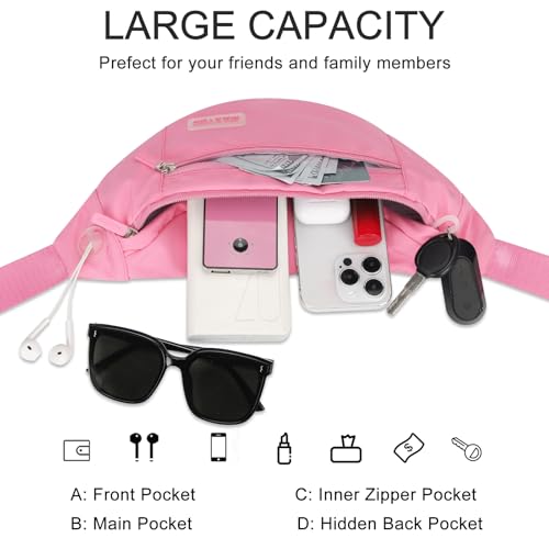 MAXTOP Large Fanny Pack Waist Purses for Women Trendy Cross body Bags with Adjustable Strap Passport Holder Bag for Theme Park Shopping Traveling Running (Hot Pink)