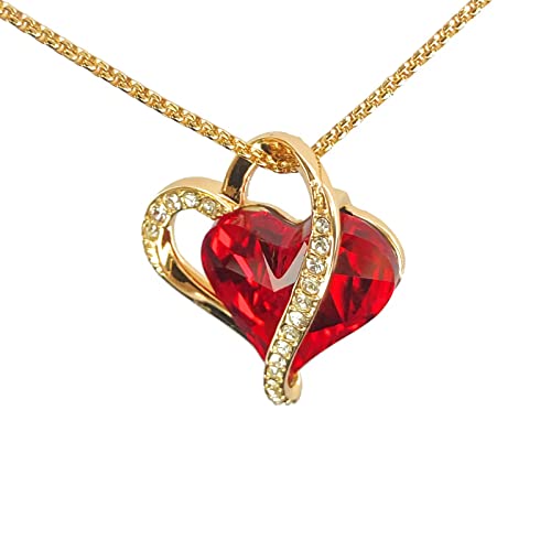 HWX Media Collar para mujer con cristal rojo en forma de corazón, cadena para mujer con hermosa caja de regalo, regalo para novia, esposa, mamá en cumpleaños o día de San Valentín Cover