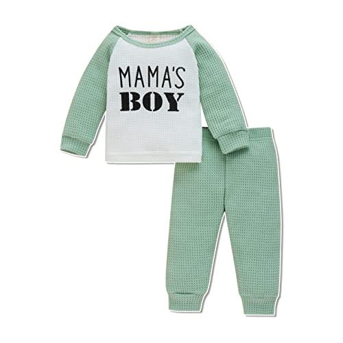 Image of Newborn Infant Baby Boy Girl Outfit Unisex Fall Winter Clothes Long Sleeve Romper Top Pants Set 2 Piece Ribbed Set