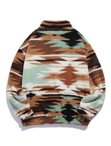 Image of ZAFUL Men 1 /4 Zipper Ethnic Aztec Fleece Unisex Winter Sweatshirt Tops 2026 | Funnel Neck Fluffy Polar Fleece Faux Sherpa Soft Thermal Pullover Kangaroo Pocket Jacket Hoodie Tops