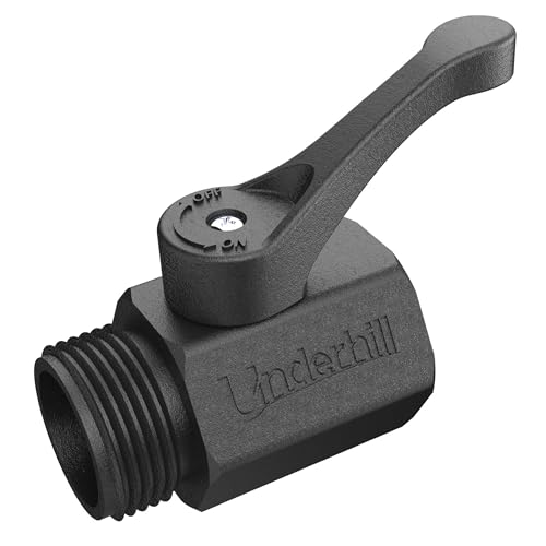 Underhill Garden Hose Shut Off Valve 3/4-Inch Thread, Plastic Nozzle Connector Attachment, Heavy-Duty Fittings, CV075P