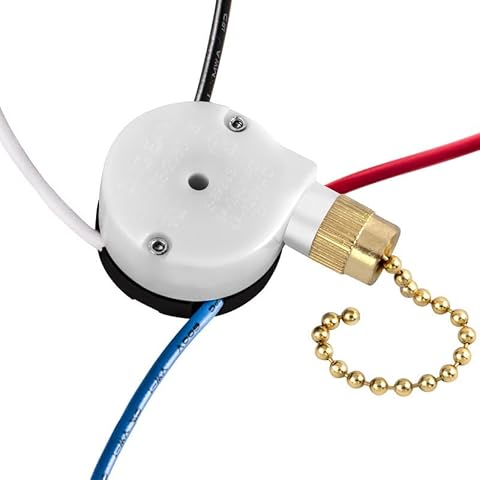Ceiling Fan Switch 3 Speed 4 wire, with 4 Pre-Installed Wires, Compatible with Hunter Fan Switch Replacement,Brass Cover