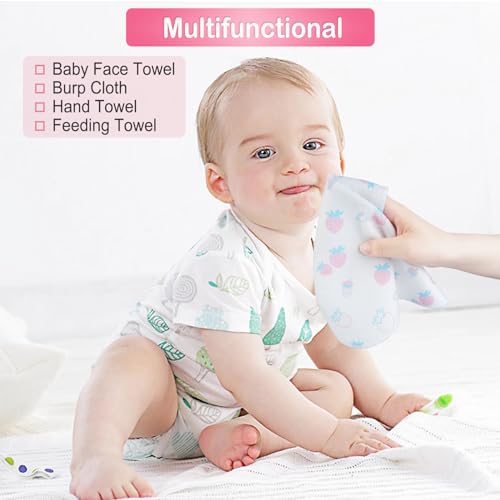 Image of softan Baby Washcloths, 24Pack Baby Wash Cloths Extra Soft & Ultra Absorbent, Baby Towels Face Towel Unisex for Boys Girls Face & Body, Washclothes Gentle on Sensitive Skin, 9''x 9'' Strawberries