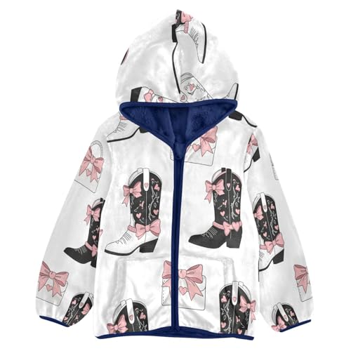 Cowboy Boots with Pink Hearts Toddler Fleece Jacket Girl Boys Hooded Fleece Jacket Coat Warm Outwear Zip-up 3-10T