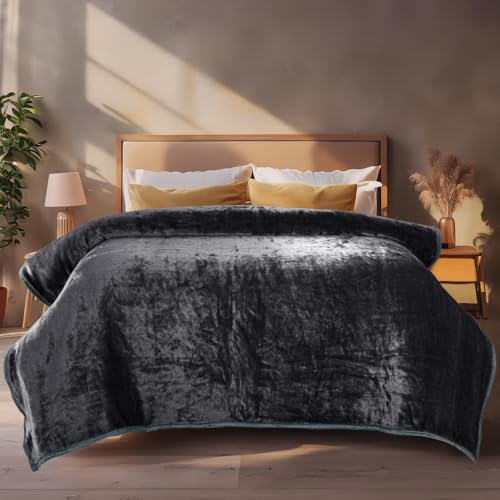 Image of ABRAZO Reversible Mink Blanket for Winter & AC | Double Bed 220x240 cm Soft & Warm Blanket /Dohar /Quilt /Comforter | All Season Use | (Charcoal Grey)