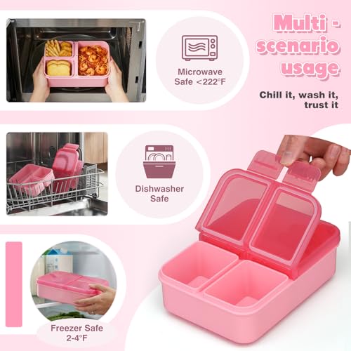 Image of WyfKyd 2PACK Snack Box Container Set for Kids Adults Food Bento Lunch Box | 2PACK Snack Box Container for Kids Adults Reusable Bento Lunch Box with 3 Compartents for Office,School,Travel,Outdoor Pink